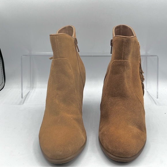 Bass Ankle Bootie Women’s Size 7.5 Tan Eve Suede Fringed Heeled Zip Boho Boot - Picture 3 of 10